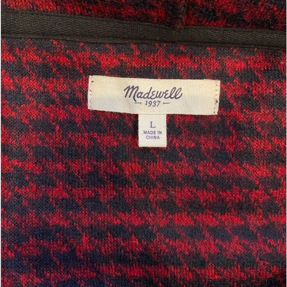 Madewell Red Black Brushed Houndstooth Hoodie size L - Picture 6 of 10